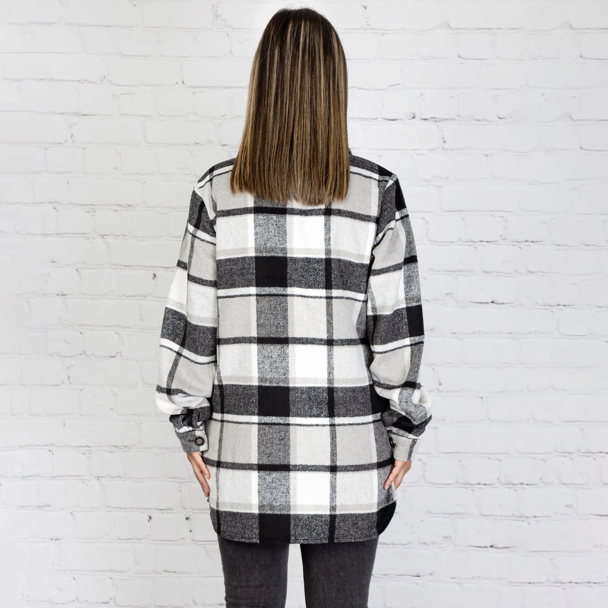 10631 - Plaid Shacket with Pockets - Grey