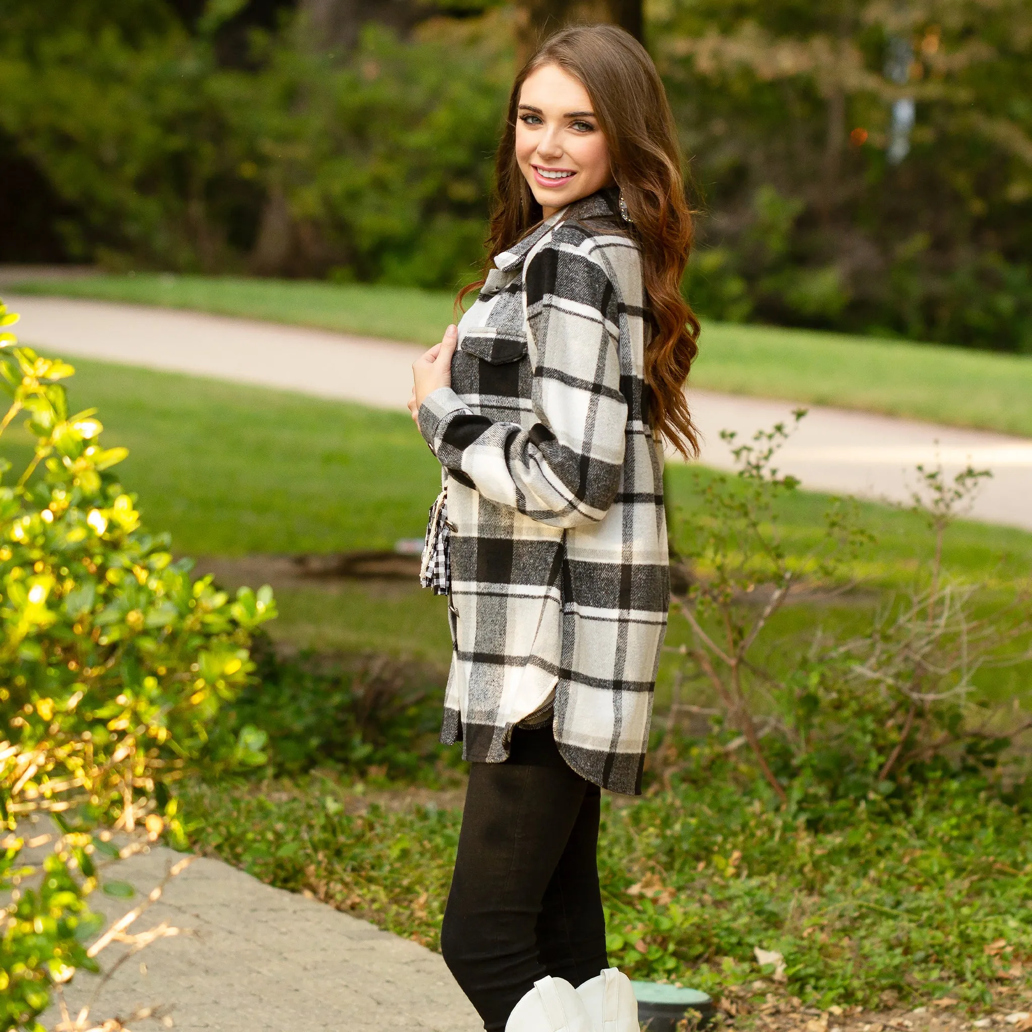 10631 - Plaid Shacket with Pockets - Grey