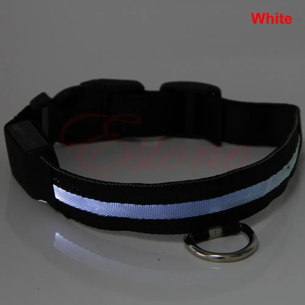 Adjustable Pet Dog Flashing LED Lights Safety Nylon Night Glow Collar