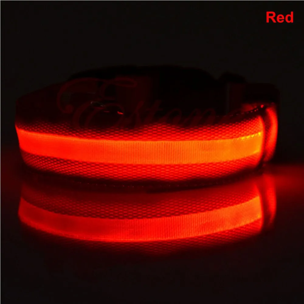 Adjustable Pet Dog Flashing LED Lights Safety Nylon Night Glow Collar