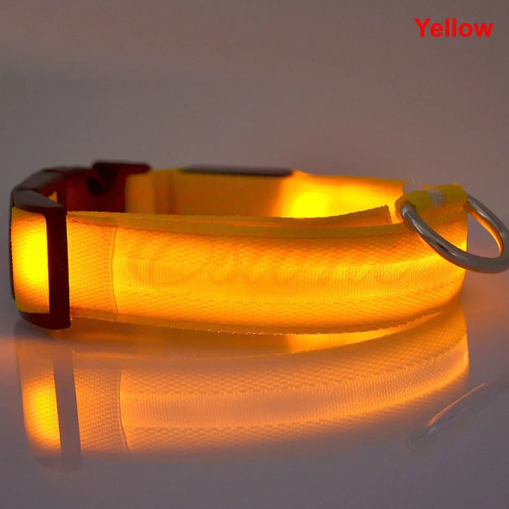 Adjustable Pet Dog Flashing LED Lights Safety Nylon Night Glow Collar