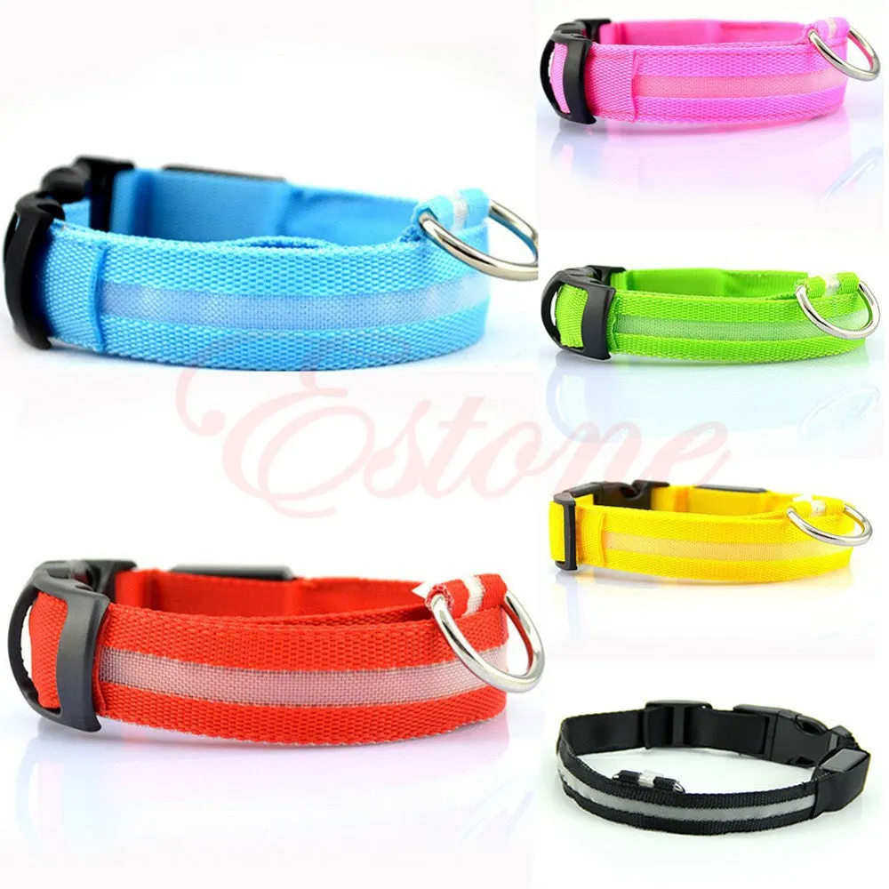 Adjustable Pet Dog Flashing LED Lights Safety Nylon Night Glow Collar