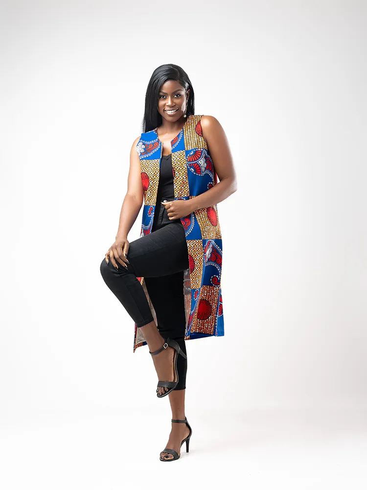 African Print Kiara open front overcoat