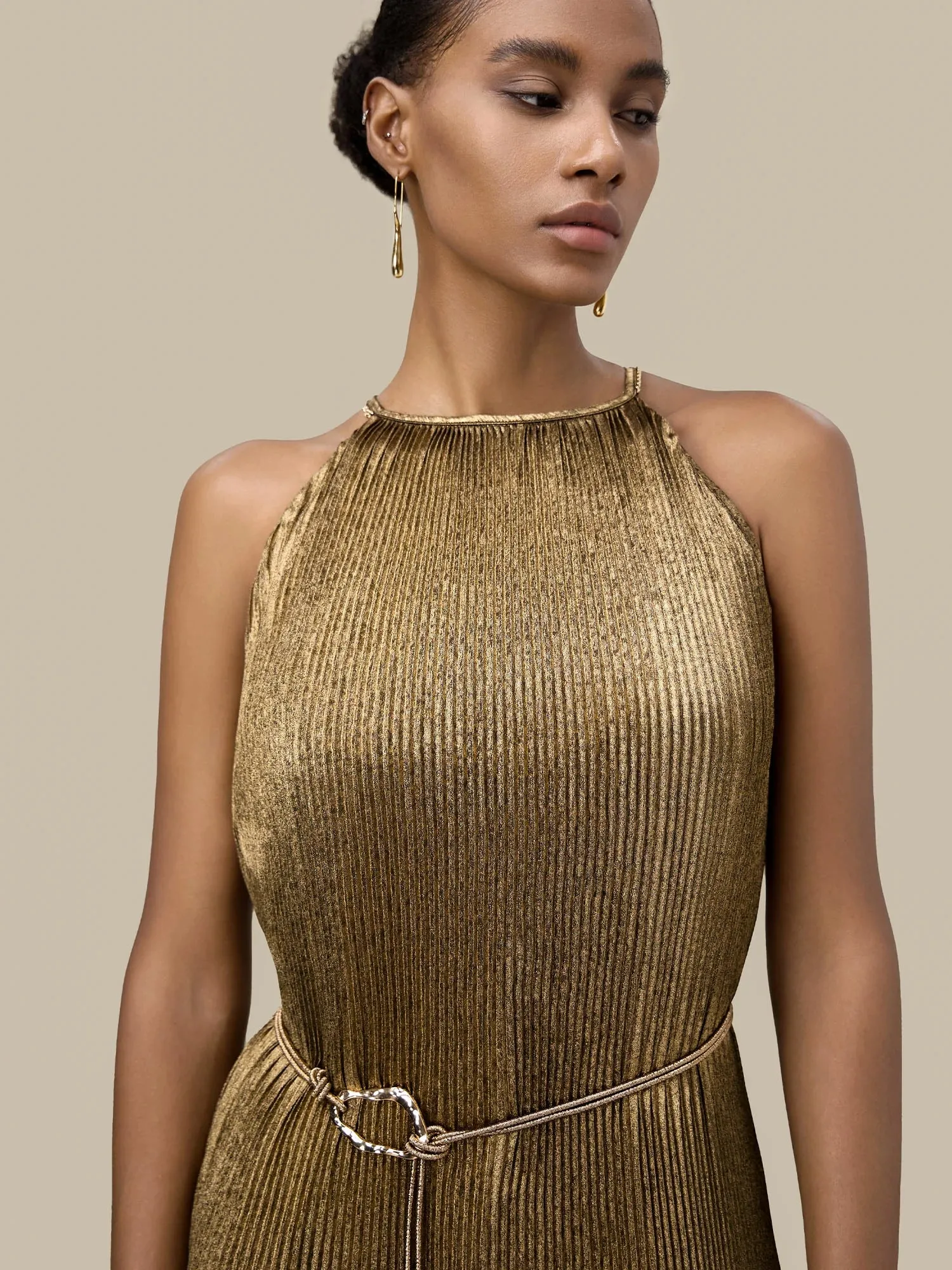 Amoretu Satin Pleated Slip Dress