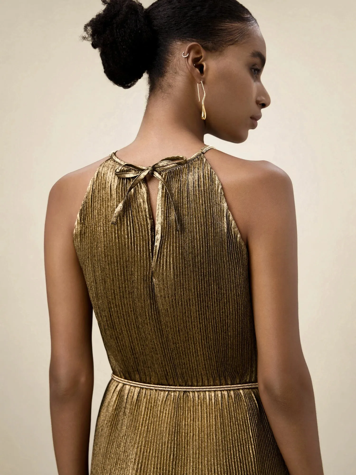 Amoretu Satin Pleated Slip Dress