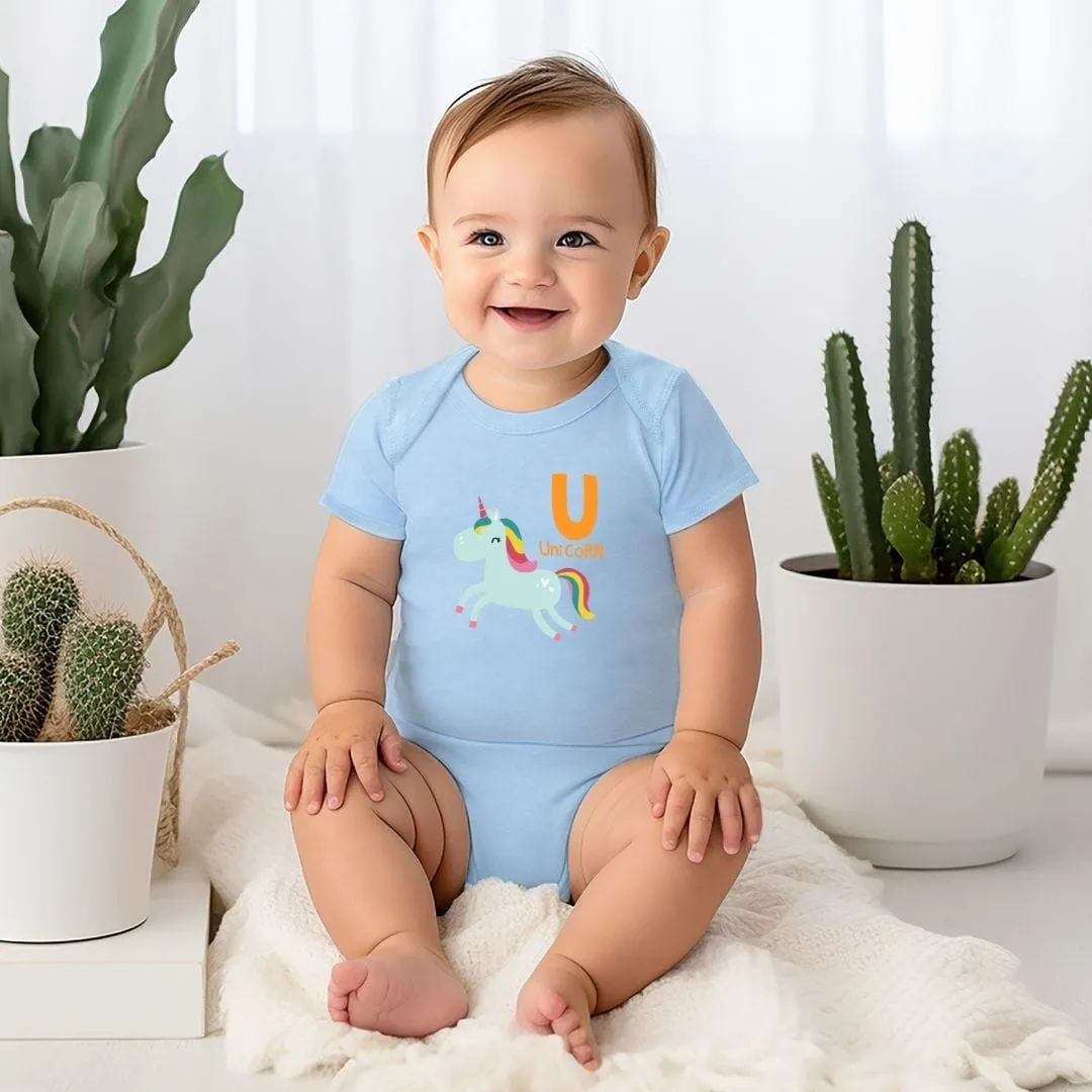Animal Alphabet - U for Unicorn Baby Bodysuit - Unisex Graphic Bodysuit for Babies