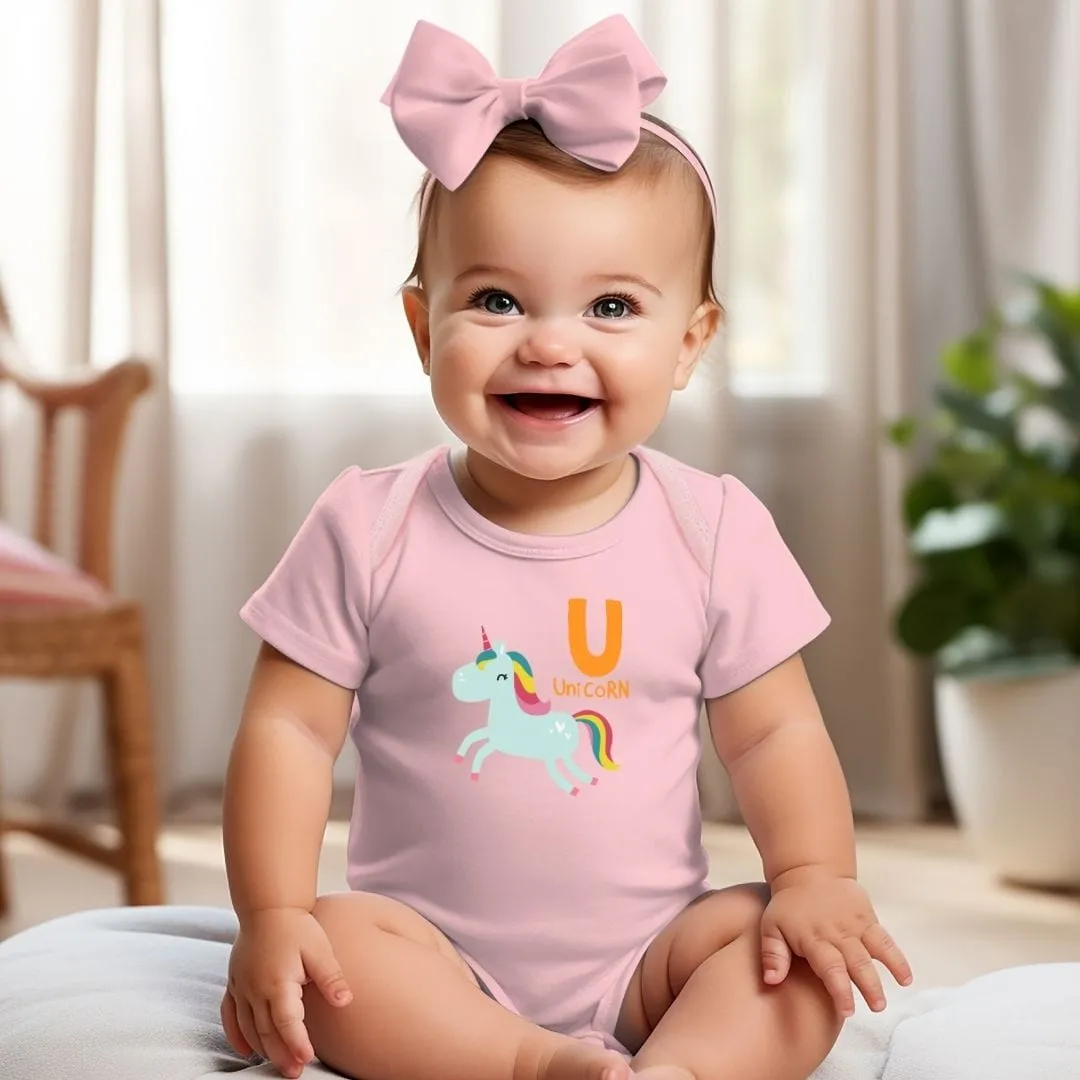 Animal Alphabet - U for Unicorn Baby Bodysuit - Unisex Graphic Bodysuit for Babies
