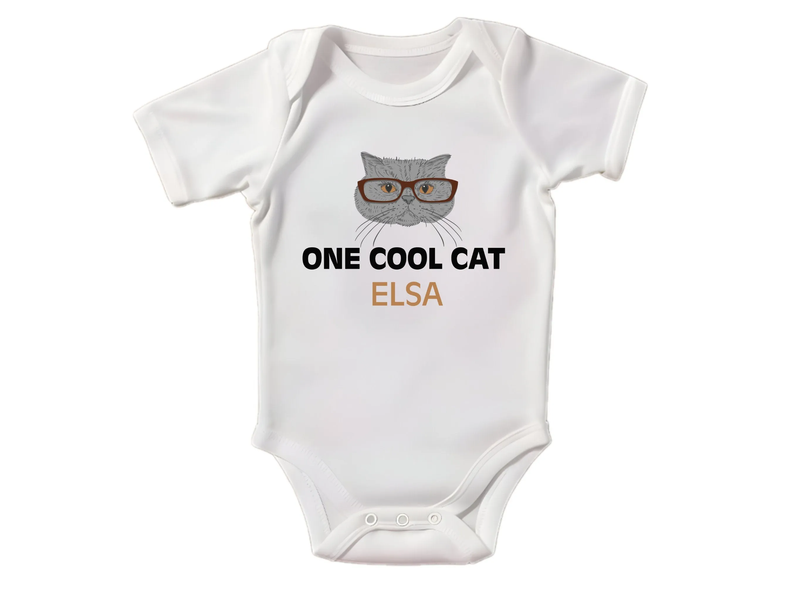 Baby Girls Personalized Name Long Sleeve One Cool Cat Design