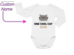 Baby Girls Personalized Name Long Sleeve One Cool Cat Design