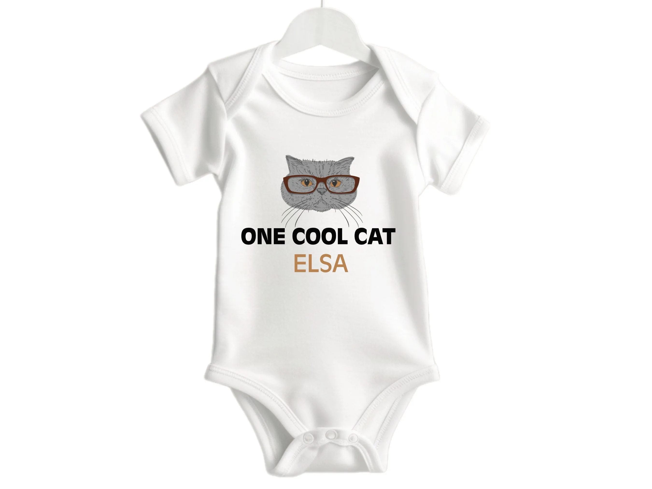 Baby Girls Personalized Name Long Sleeve One Cool Cat Design