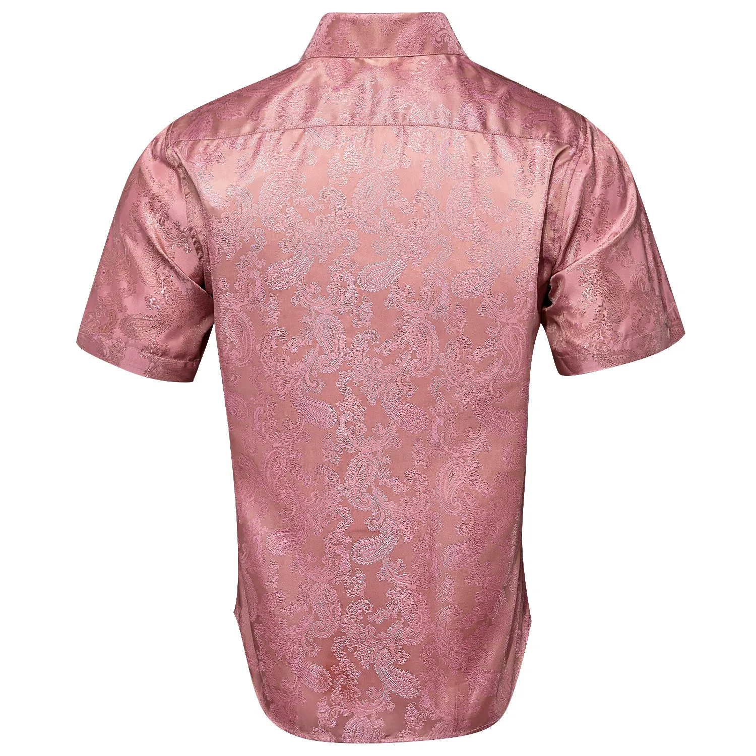 Baby Pink Paisley Silk Men's Short Sleeve Shirt