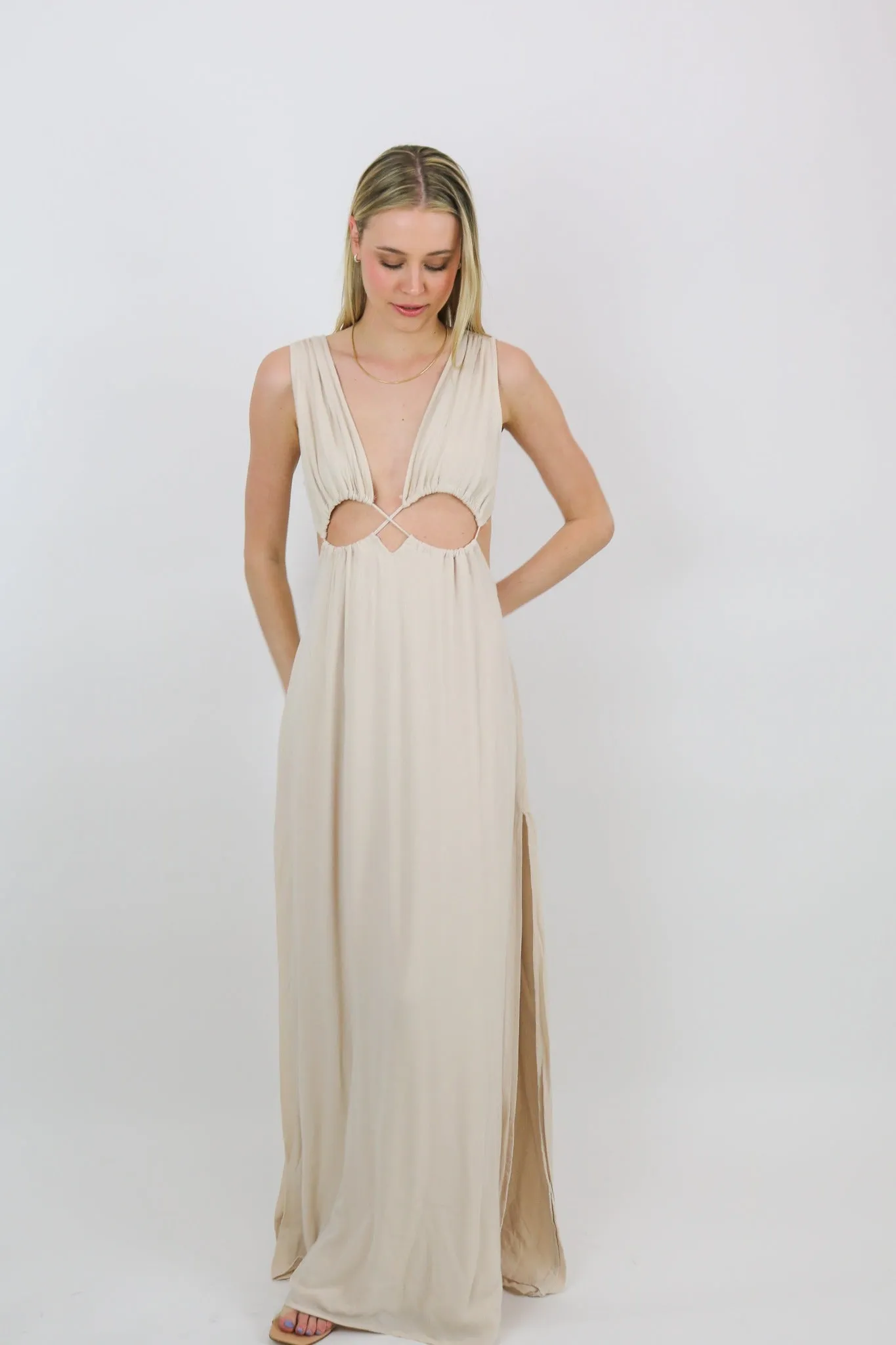 Bayside Maxi Slit Dress | Bone
