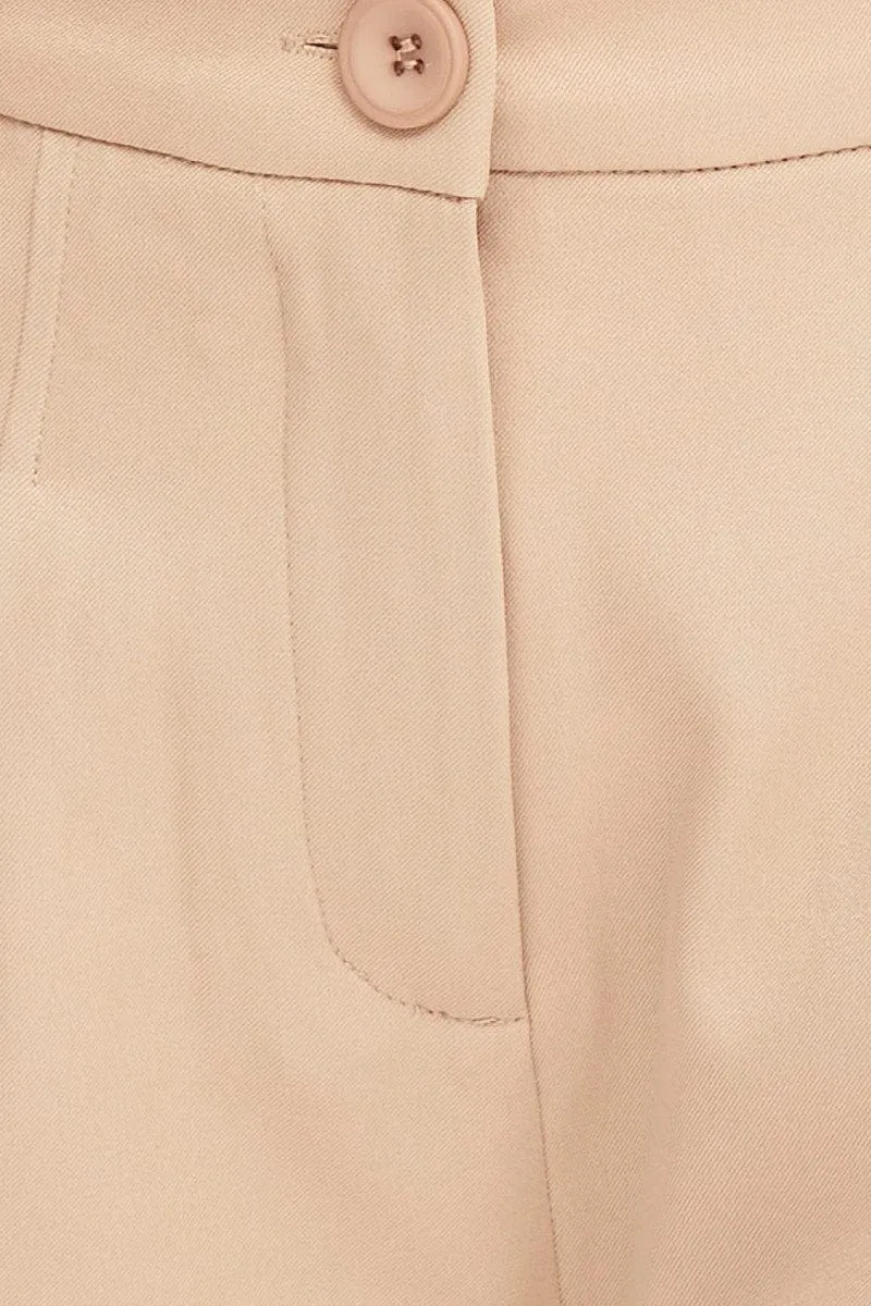 Beige Pants Pleats Detail Wide Leg