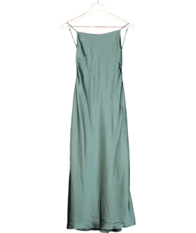 BOA Green Satin Tie Back Midi Dress UK XS