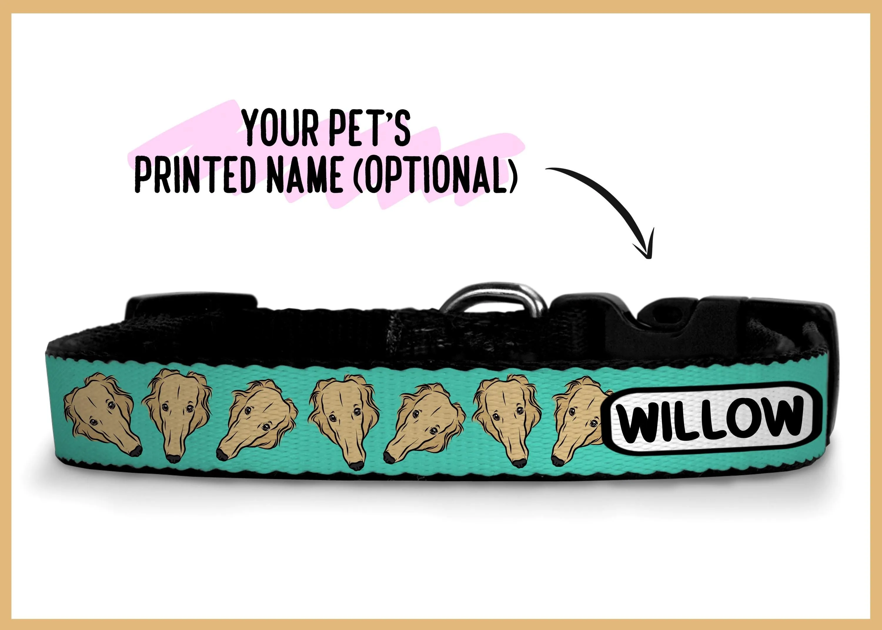 Borzoi Dog Collar/ Custom Russian Borzoi Face Pattern Dog Collar/ Sublimation Dog Collar/ Large Dog Breed Collar/ Borzoi Owner Present Idea