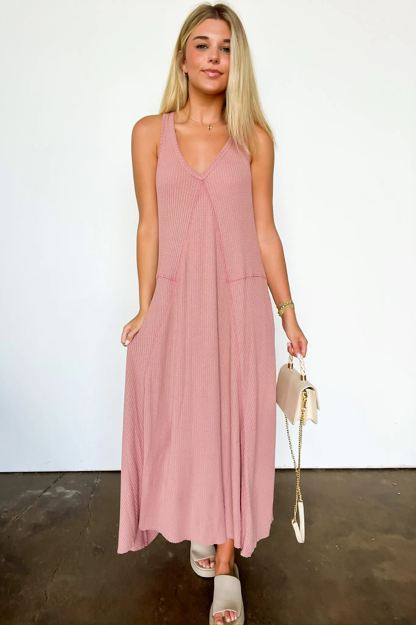 Breelie V-Neck Waffle Knit Maxi Dress - FINAL SALE