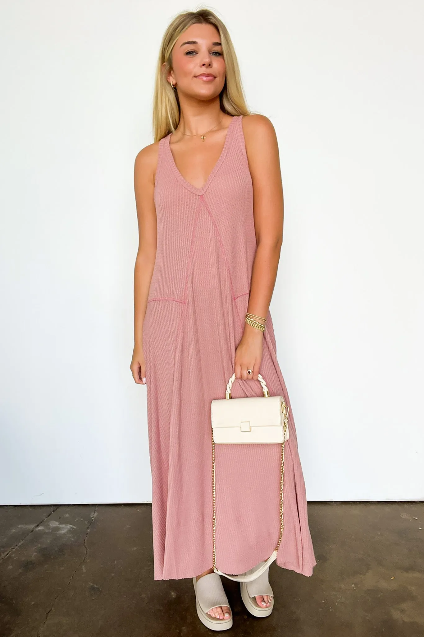 Breelie V-Neck Waffle Knit Maxi Dress - FINAL SALE