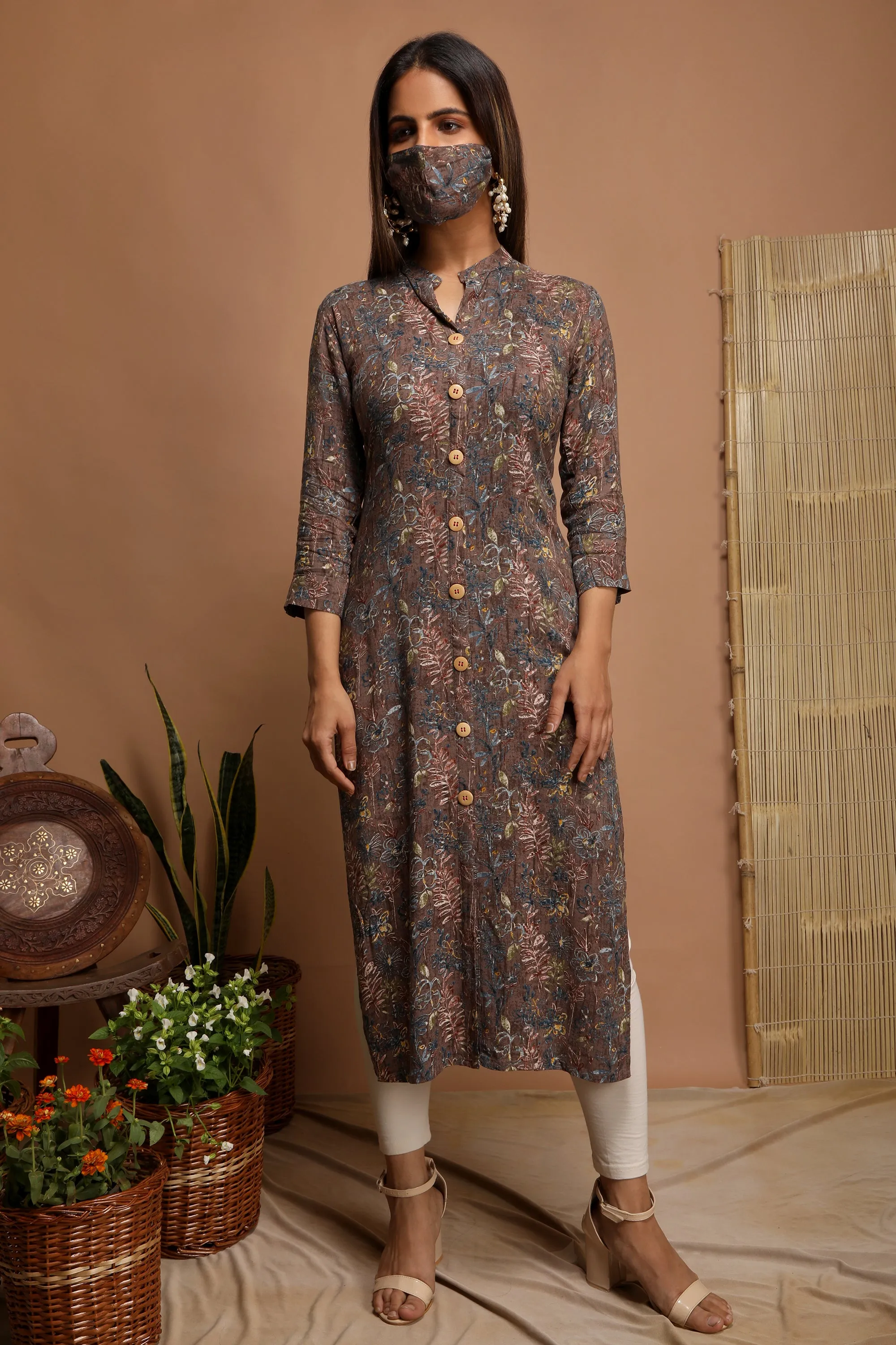 Bright And Breezy - Straight Kurta with mask
