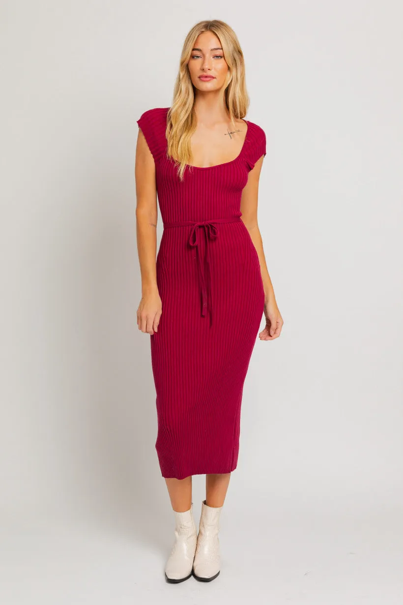 Cap Sleeve Ribbed Bodycon Midi Dress