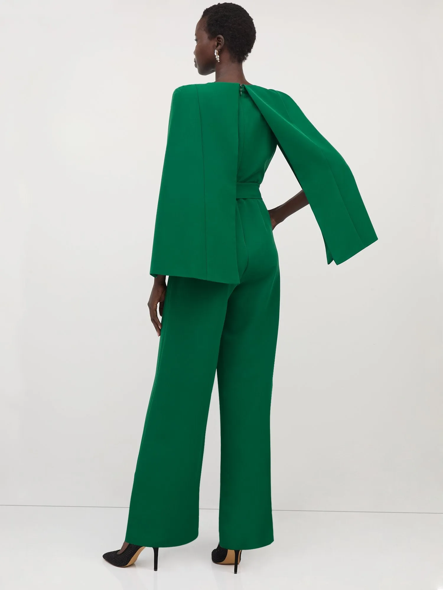 Cape-Sleeve Tie-Waist Jumpsuit
