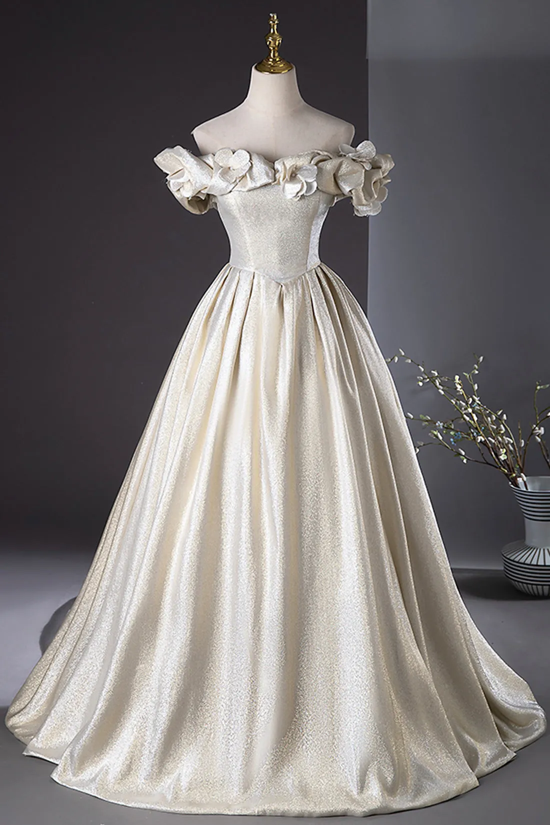 Champagne Satin Long Prom Dress, Beautiful A-Line Evening Party Dress