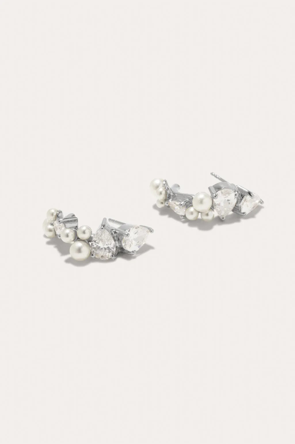 Chasing Shadows - Pearl and Zirconia Platinum Plated Small Earrings