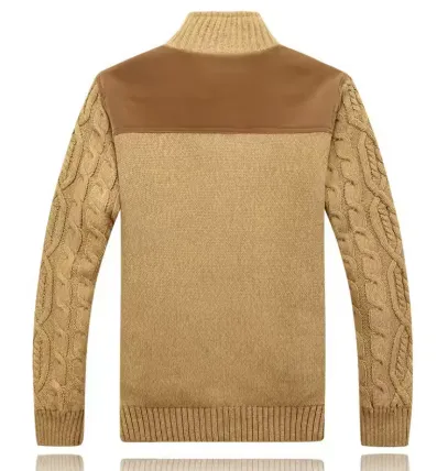 Cozy Men's Knitted Cardigan with Fleece Lining and Button Closure