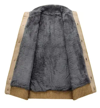 Cozy Men's Knitted Cardigan with Fleece Lining and Button Closure