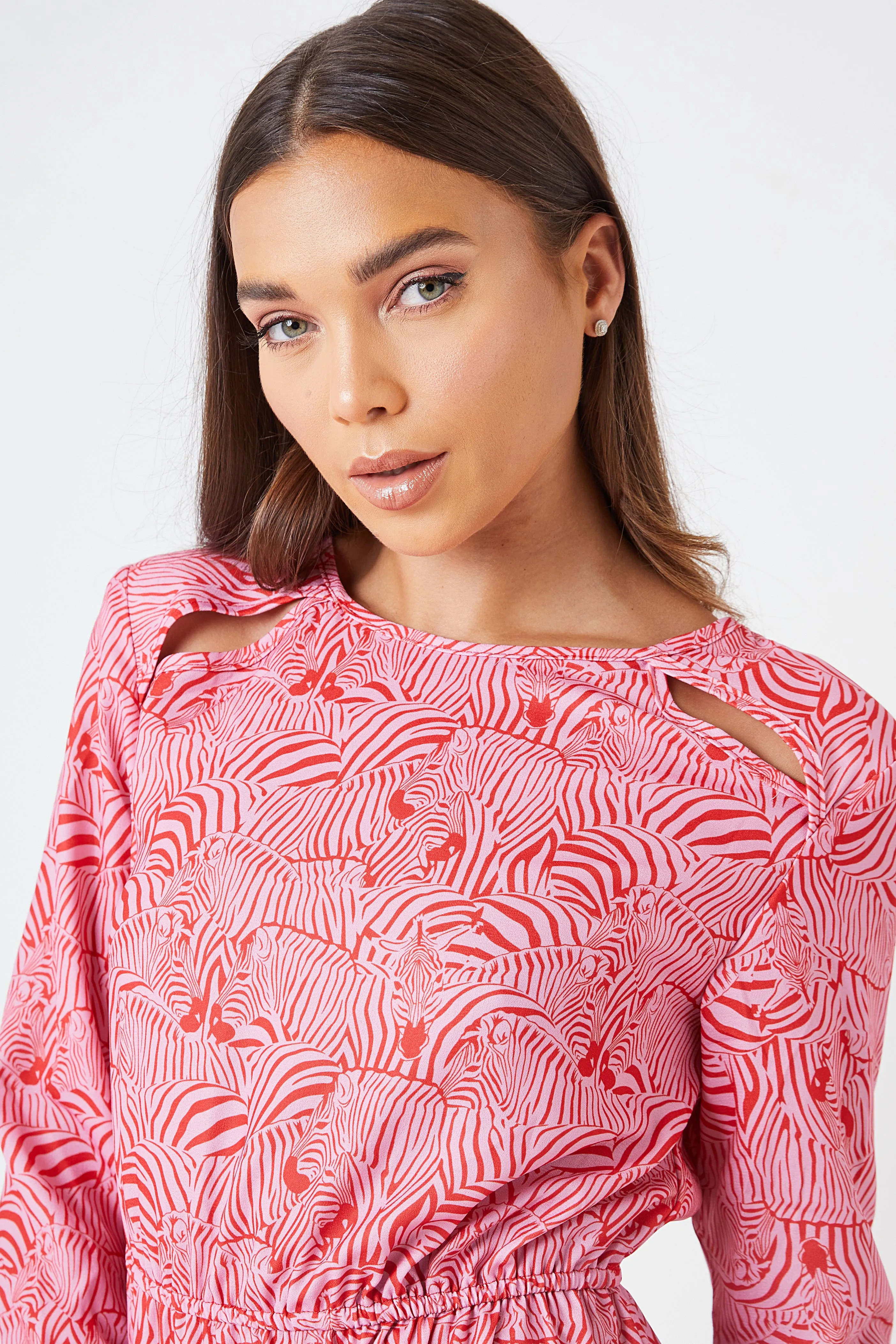 Creea Cut Out Mini Shoulder Pad Dress - Red