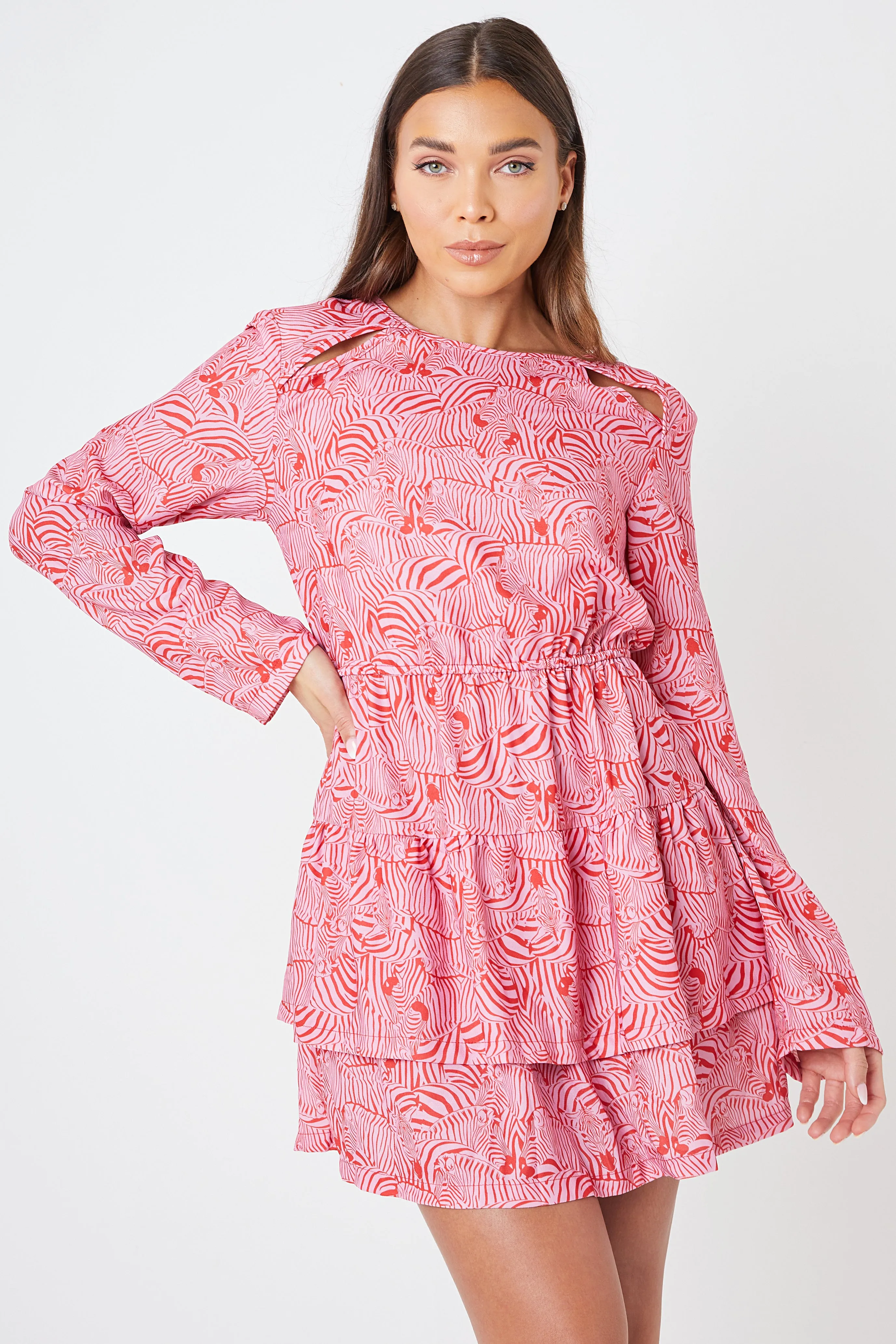 Creea Cut Out Mini Shoulder Pad Dress - Red