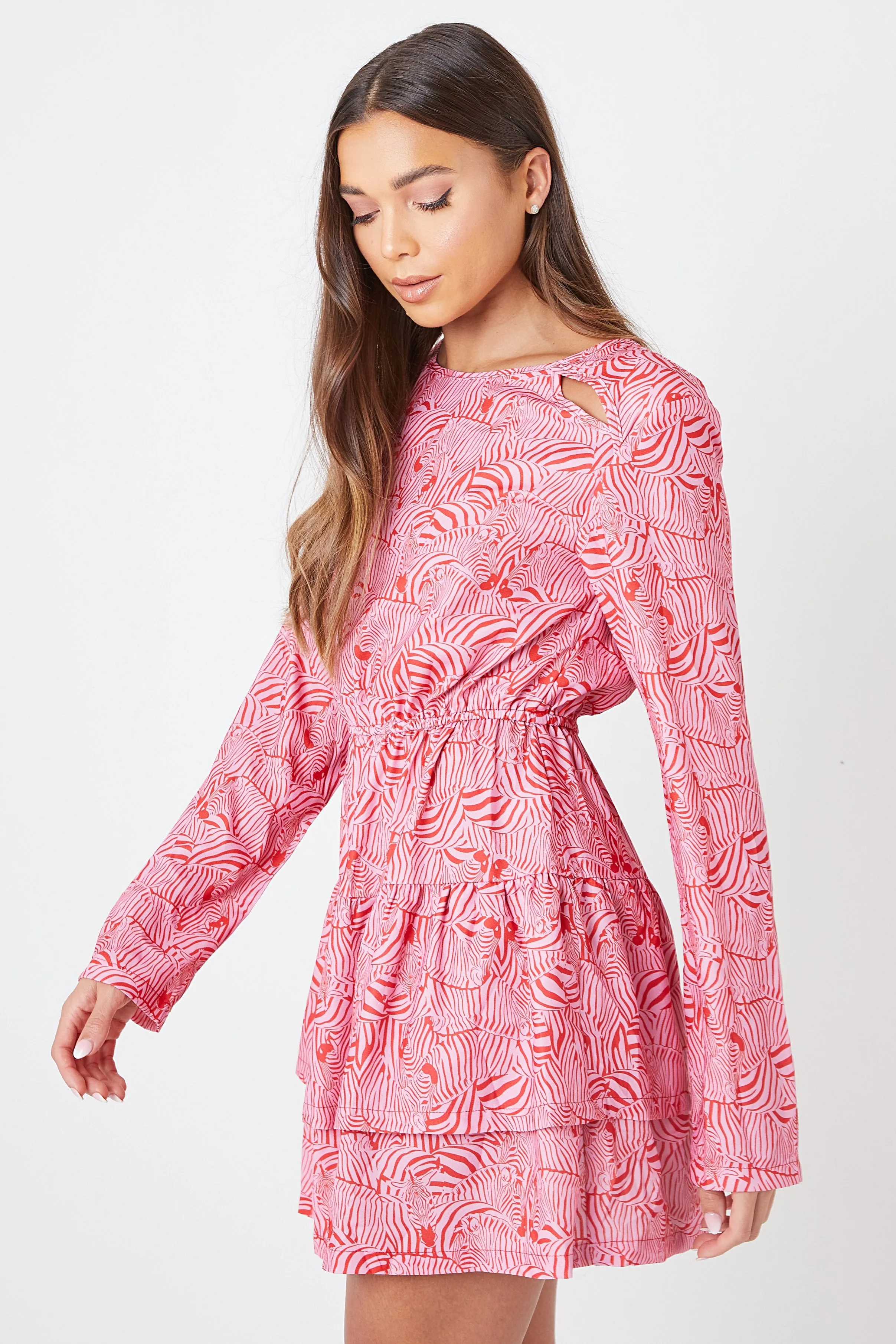 Creea Cut Out Mini Shoulder Pad Dress - Red