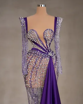 Crescéntia Purple Dress with Stones and Side Cape