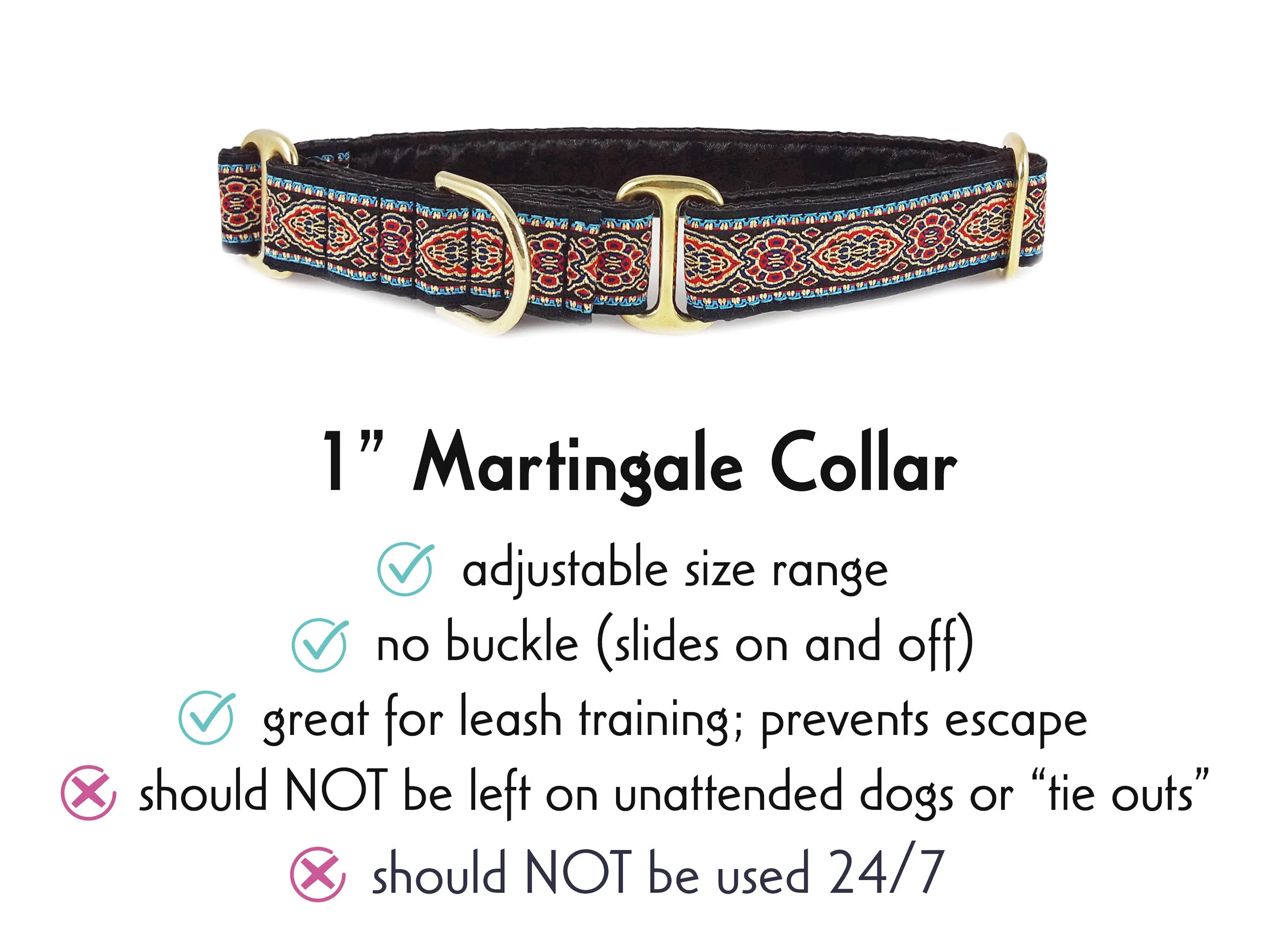 Crown Jewels in Red & Black - Martingale or Buckle Dog Collar - 1" Width