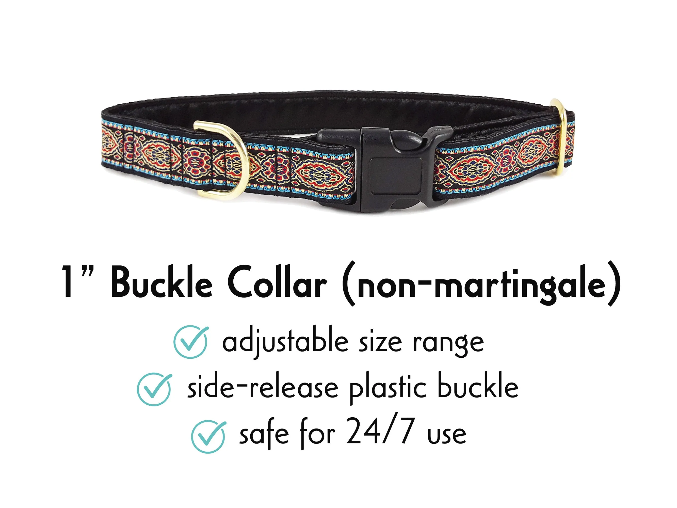 Crown Jewels in Red & Black - Martingale or Buckle Dog Collar - 1" Width