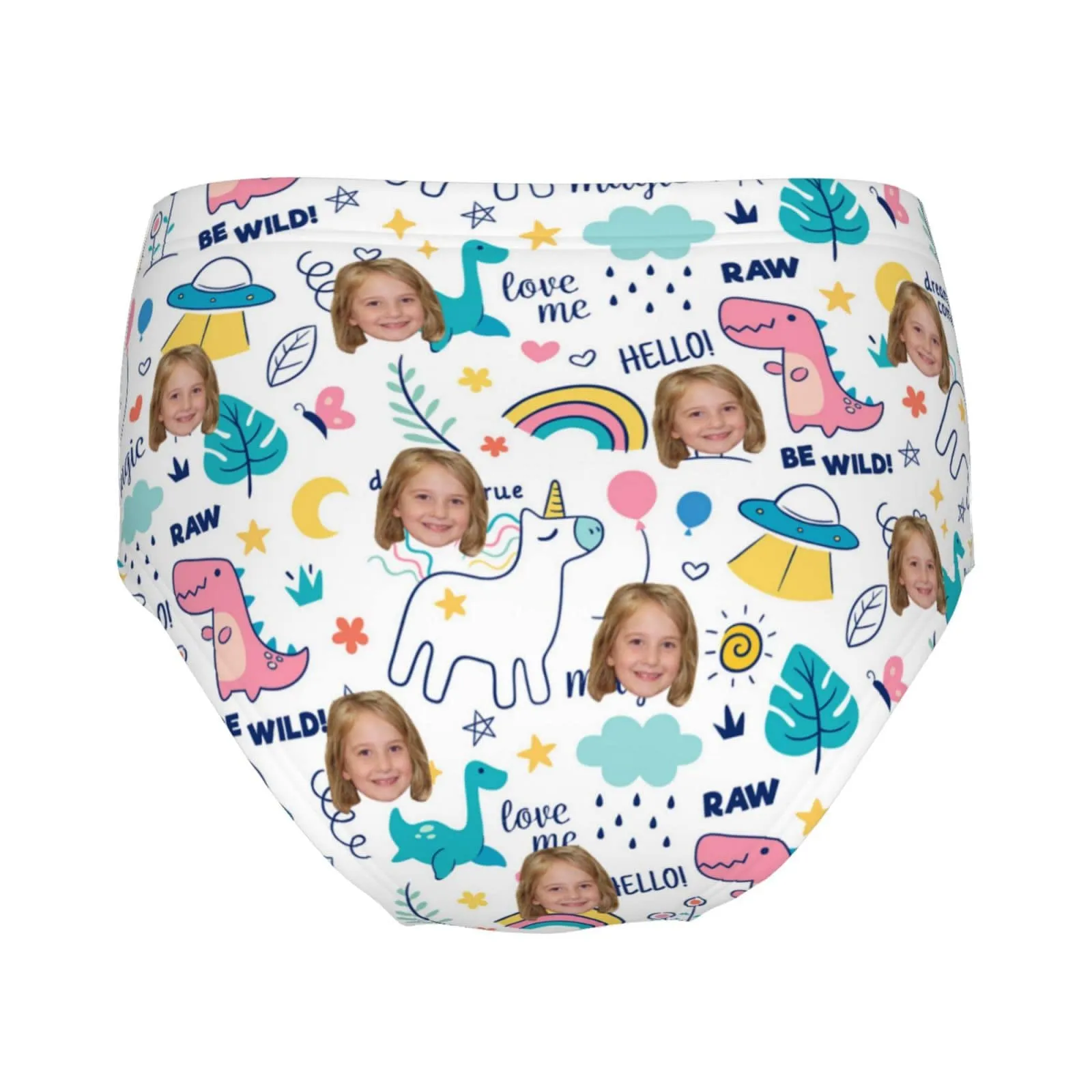 Custom Face Rainbow Dinosaur Girl's Underwear Cotton Brief Panties