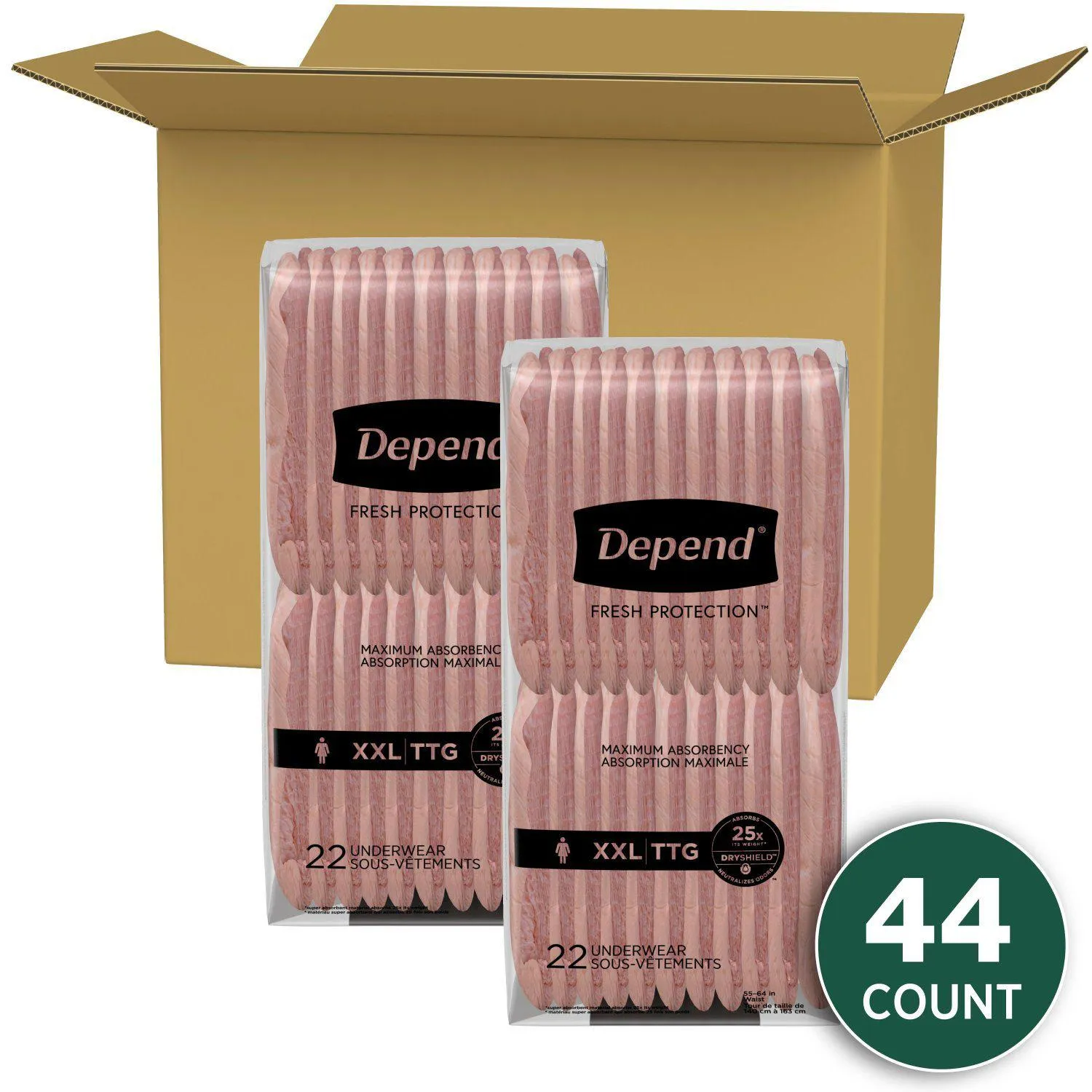 Depend Fresh Protection Incontinence Underwear for Women, XXL, 44 ct.