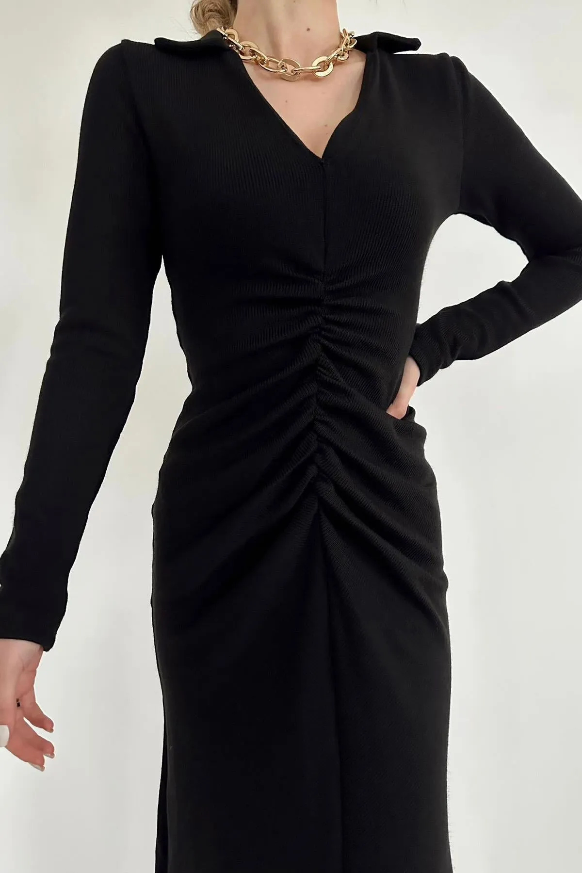 ELS Ruffled Knit Fish Dress - Black - Camarillo