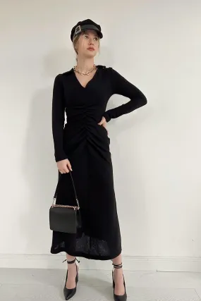 ELS Ruffled Knit Fish Dress - Black - Camarillo