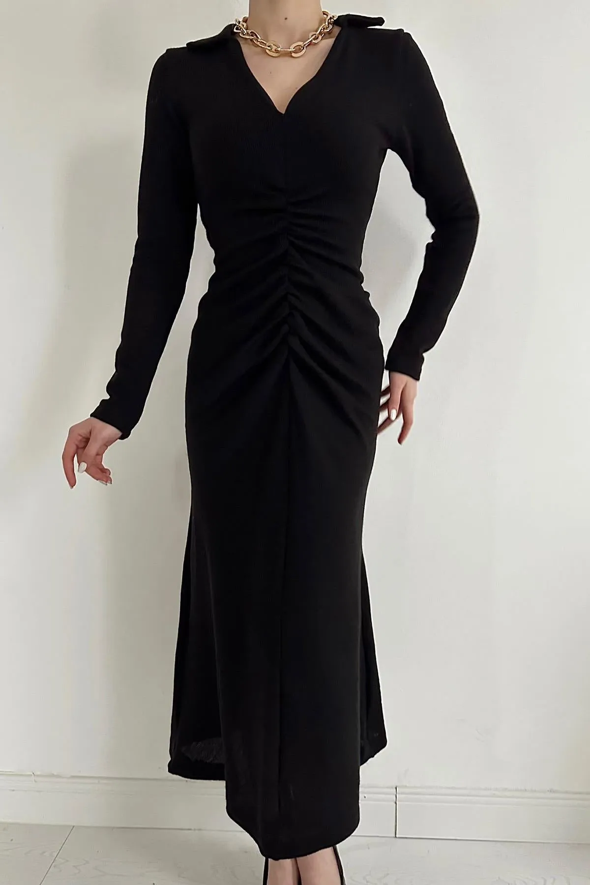 ELS Ruffled Knit Fish Dress - Black - Camarillo
