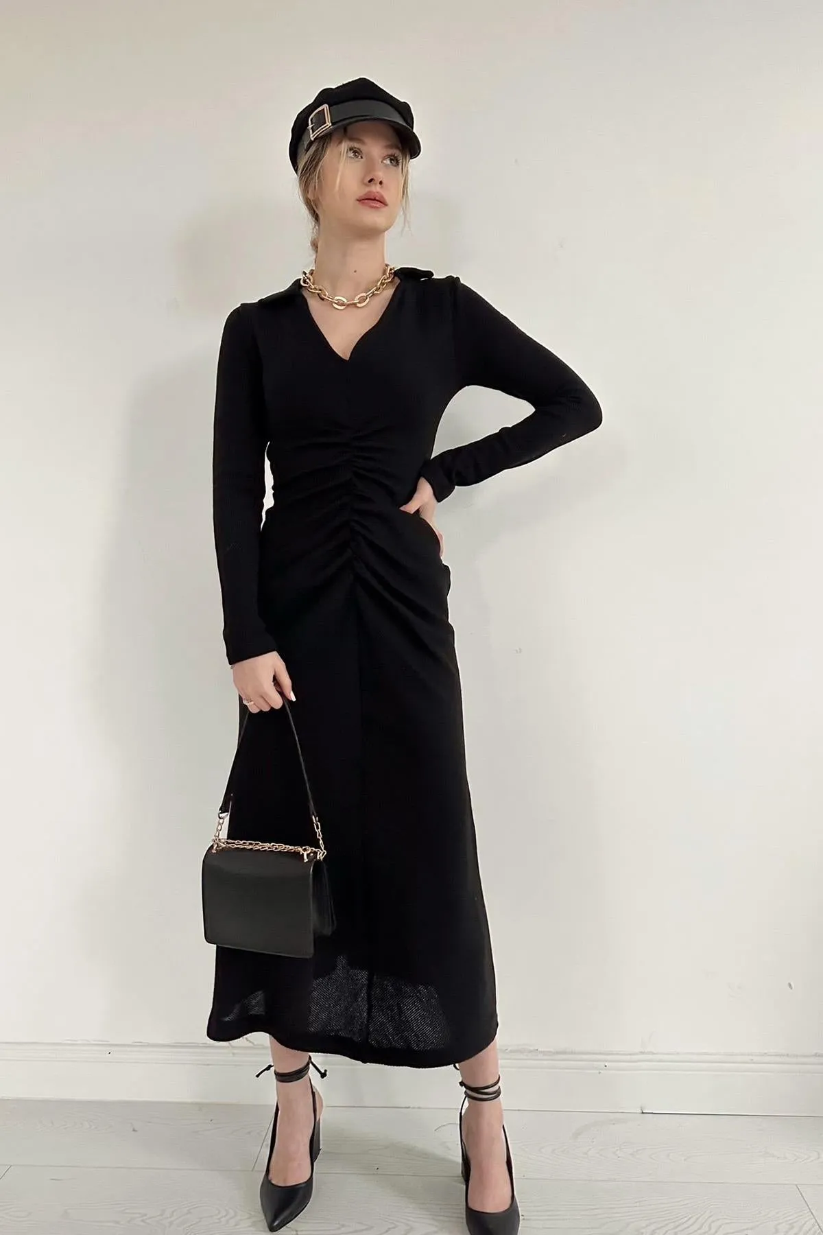 ELS Ruffled Knit Fish Dress - Black - Camarillo