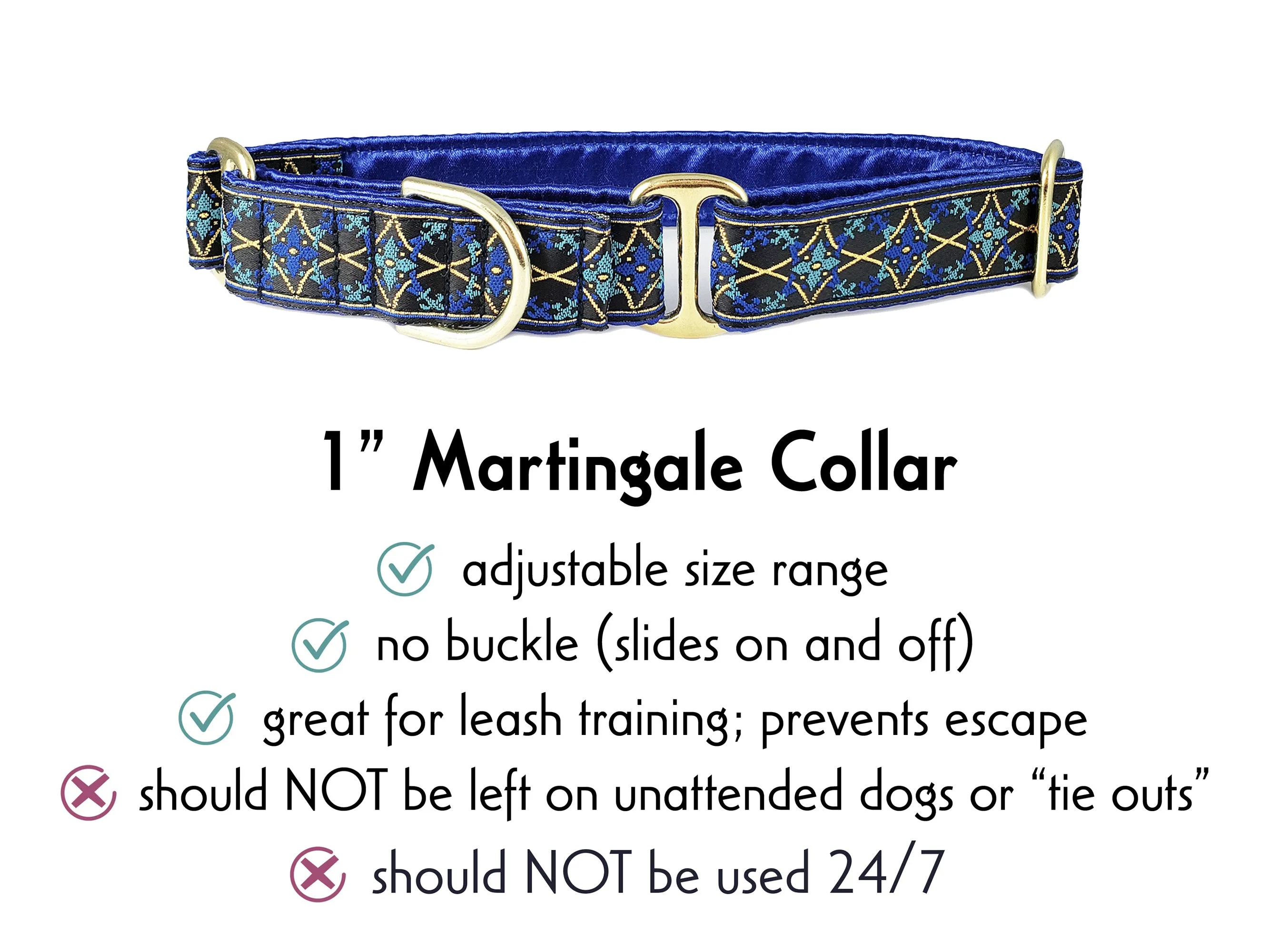 Exeter in Blue & Gold - Martingale or Buckle Dog Collar - 1" Width