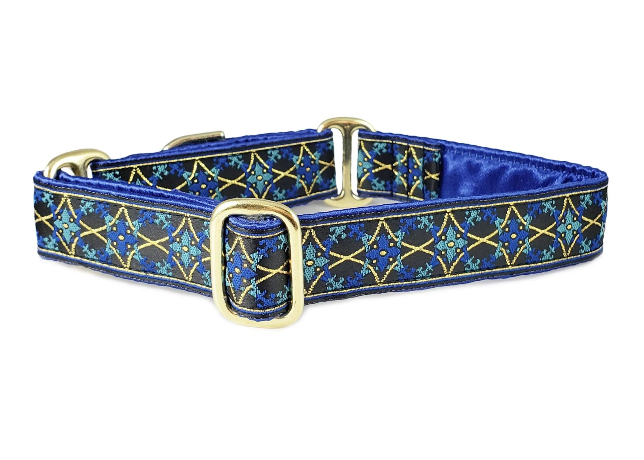 Exeter in Blue & Gold - Martingale or Buckle Dog Collar - 1" Width