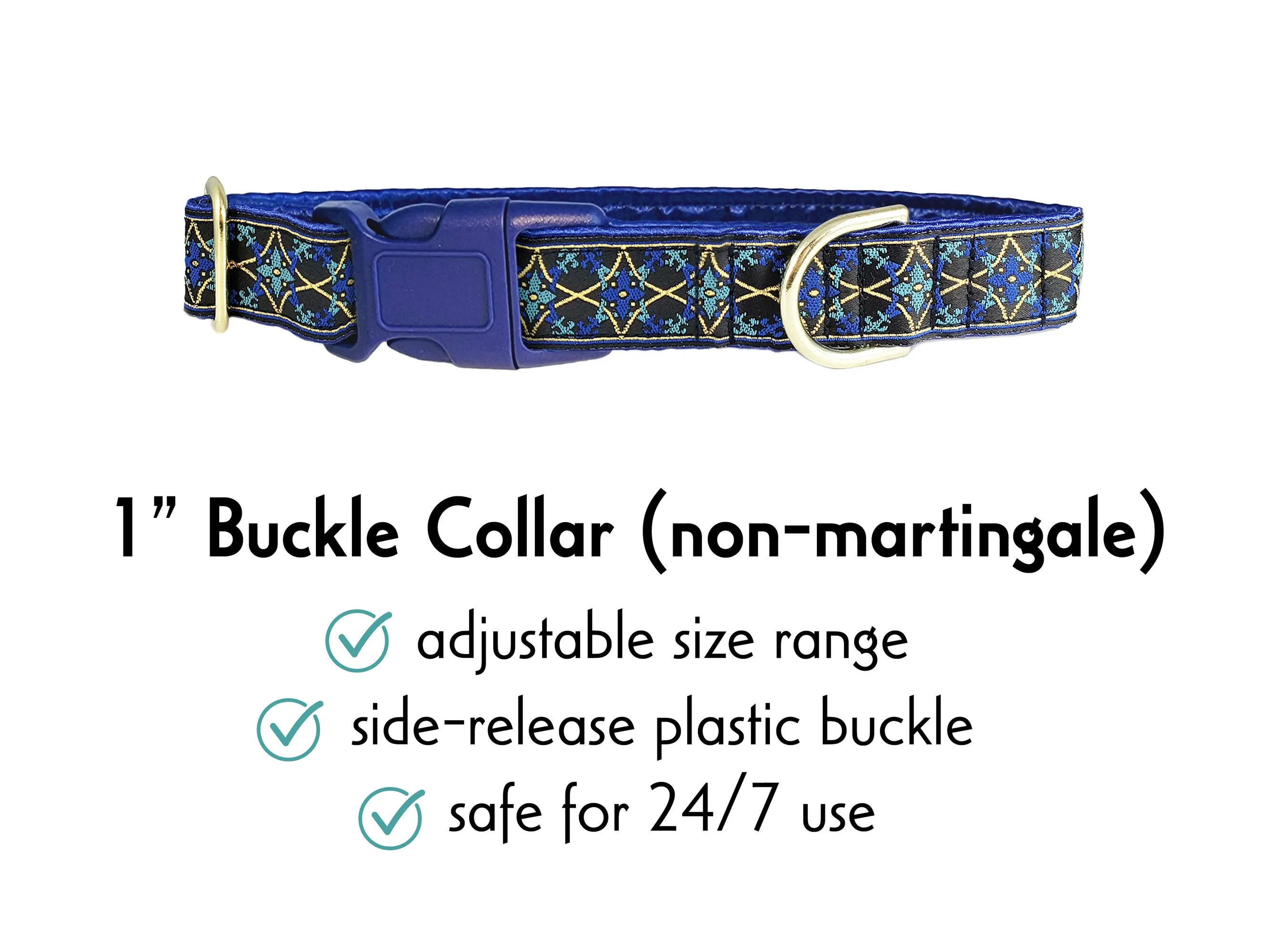 Exeter in Blue & Gold - Martingale or Buckle Dog Collar - 1" Width