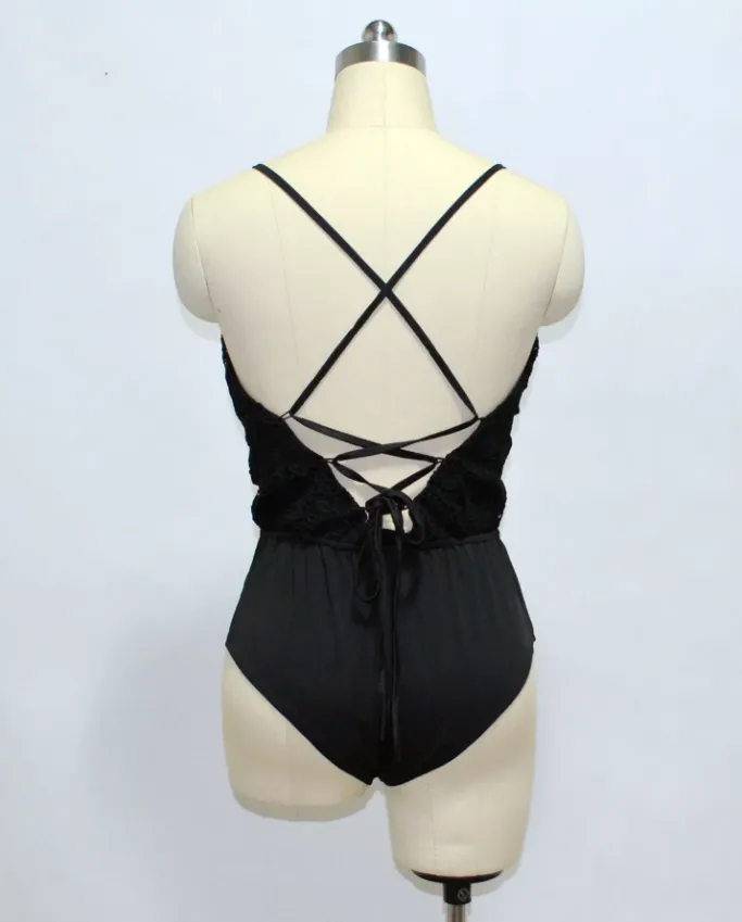 Fashion thong black lace bodysuit