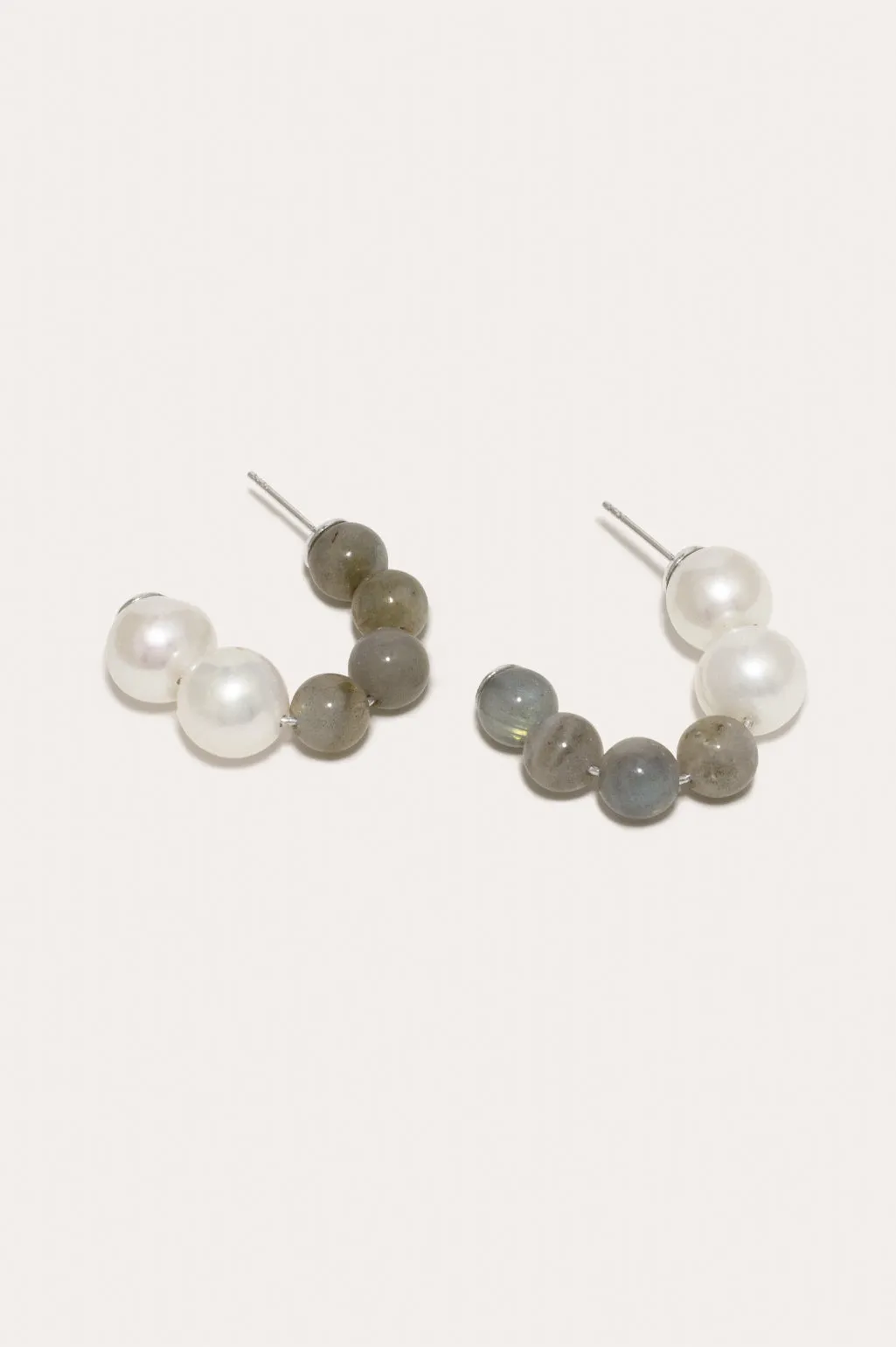 Fee‐fi‐fo‐fum - Pearl and Labradorite Bead Rhodium Plated Earrings