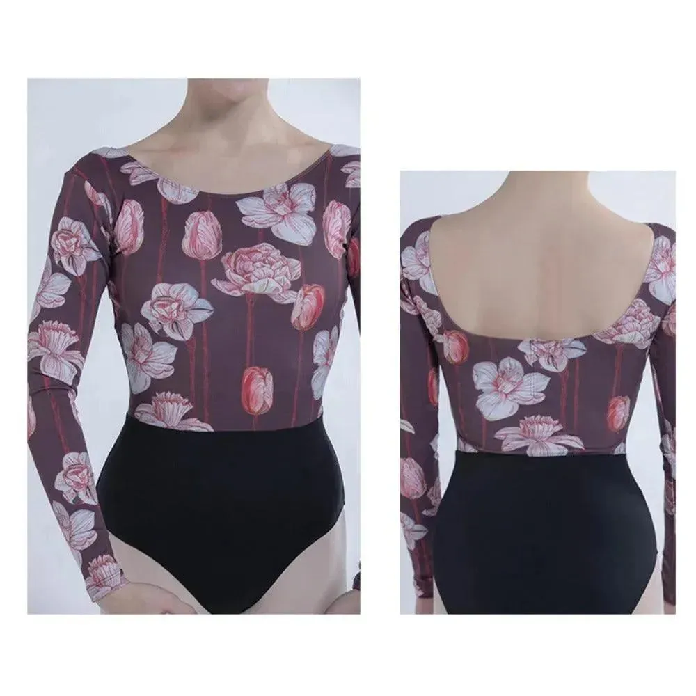 Floral Long Sleeve Bodysuit for Ballet and Gymnastics & Ballet Dance