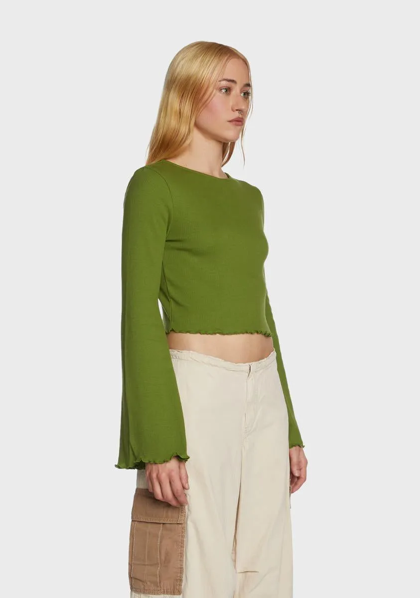 Flute Long Sleeve Crop Top - Green