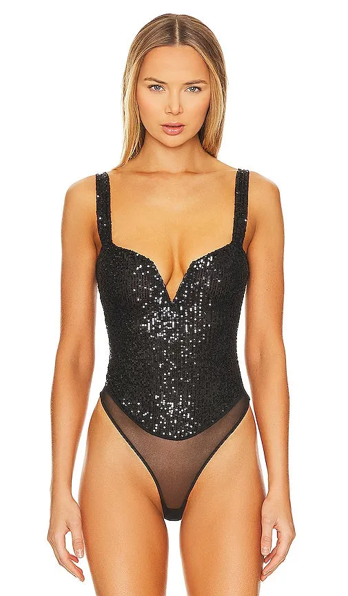 Free People x Intimately FP Sparks Fly Bodysuit In Black in Black
