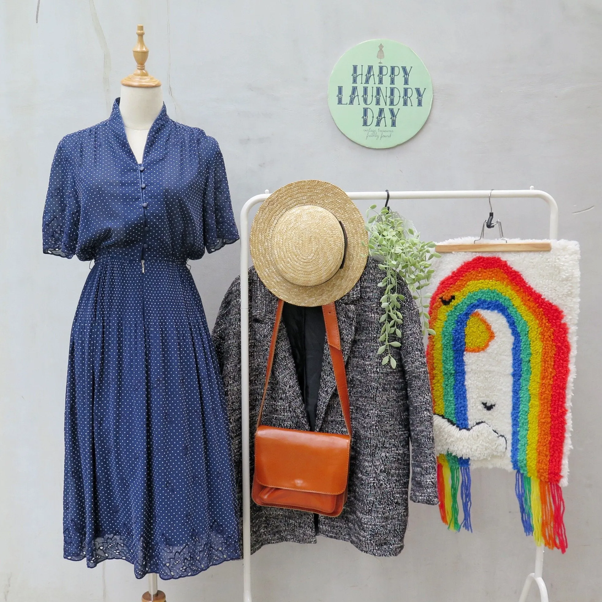 Gently into Dreams | Vintage 1940s navy polka dot Lace cutout micro-pleated Ethnic Day Dress