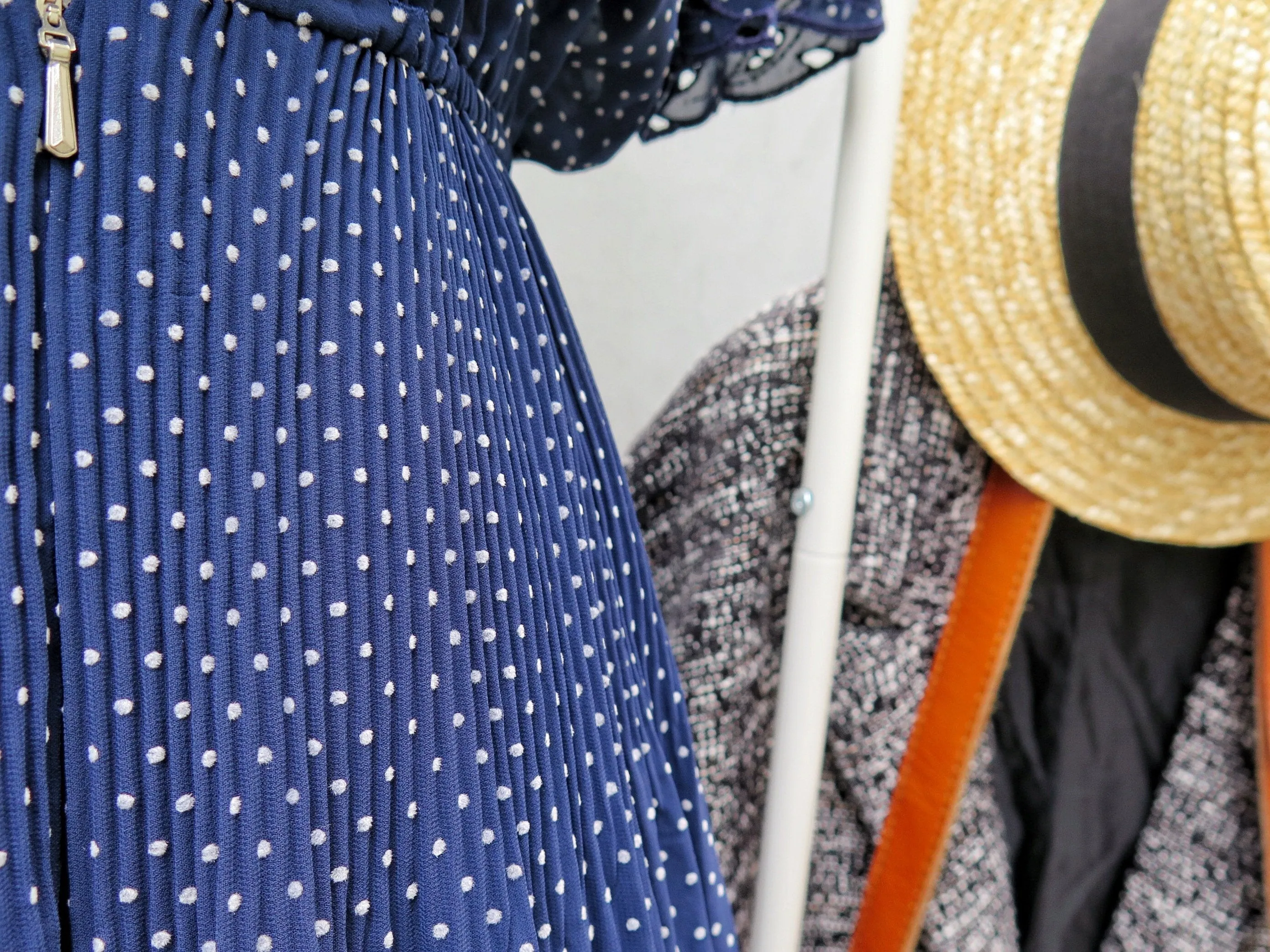 Gently into Dreams | Vintage 1940s navy polka dot Lace cutout micro-pleated Ethnic Day Dress